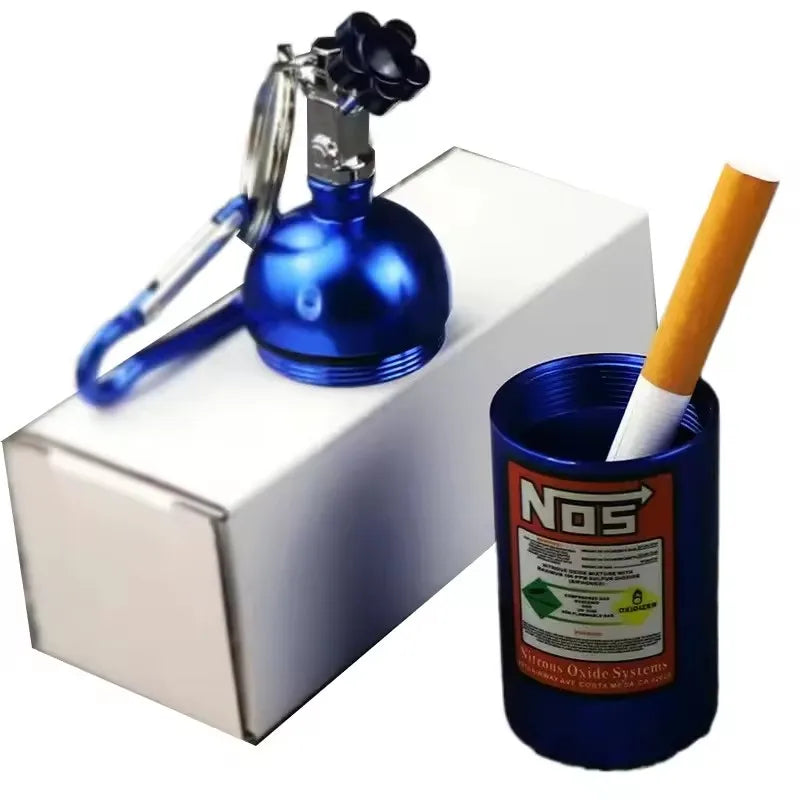 10cm Outdoor NOS Bottle Style Key Chain Car Ashtray Metal Car Ashtray High Quality Aluminium Keychain Bag Pendant