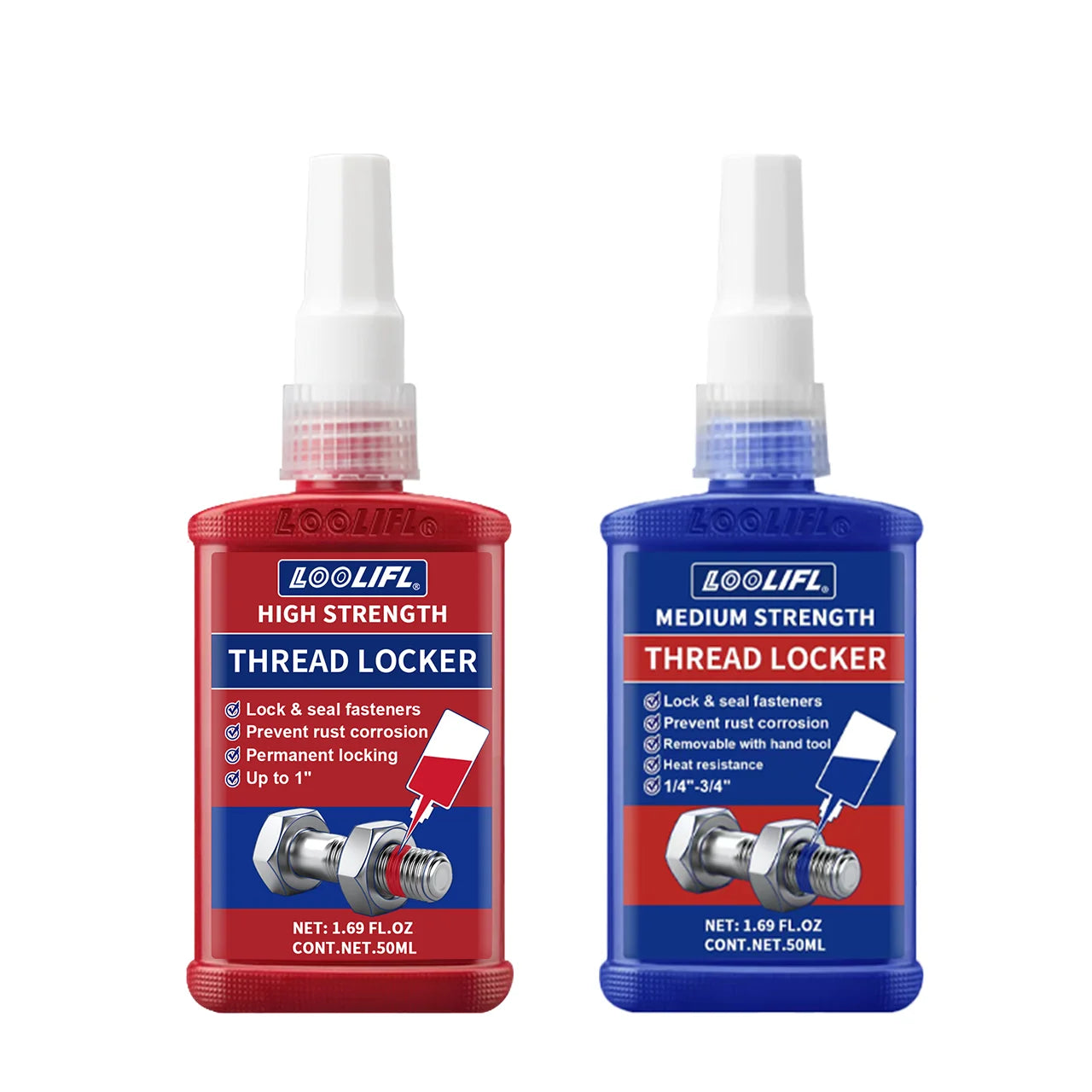 Loolifl243-271 Thread Locking Adhesive, Screw and Nut Sealant, Anti-Loosening, Anti-Vibration, Anti-Rust, Anaerobic Type 10G-50G, Removable and Non-Removable, Pack of Two