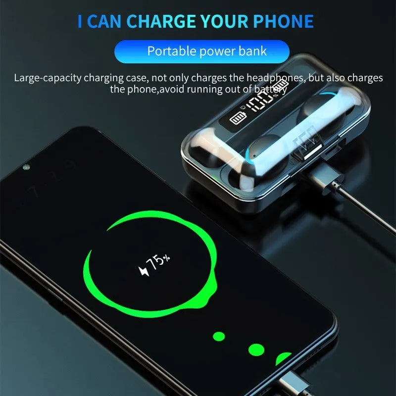 TWS Wireless Bluetooth 5.0 Earphones LED Display Screen HiFi Stereo Headset Waterproof HD Mic Calling Noise Reduction Headphones