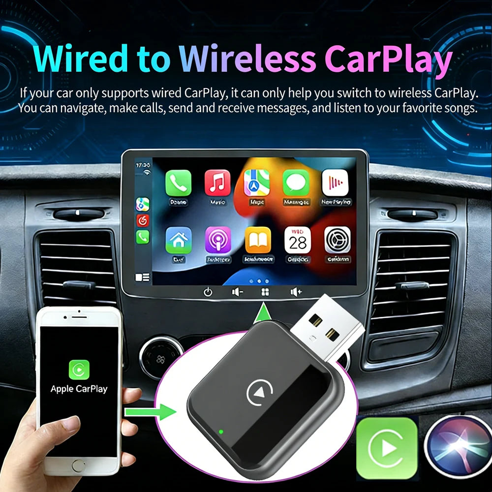 Wireless CarPlay Adapter for iPhone, Convert Wired to Wireless Apple CarPlay Adapter, Mini Size with Extension Cable USB & USB-C