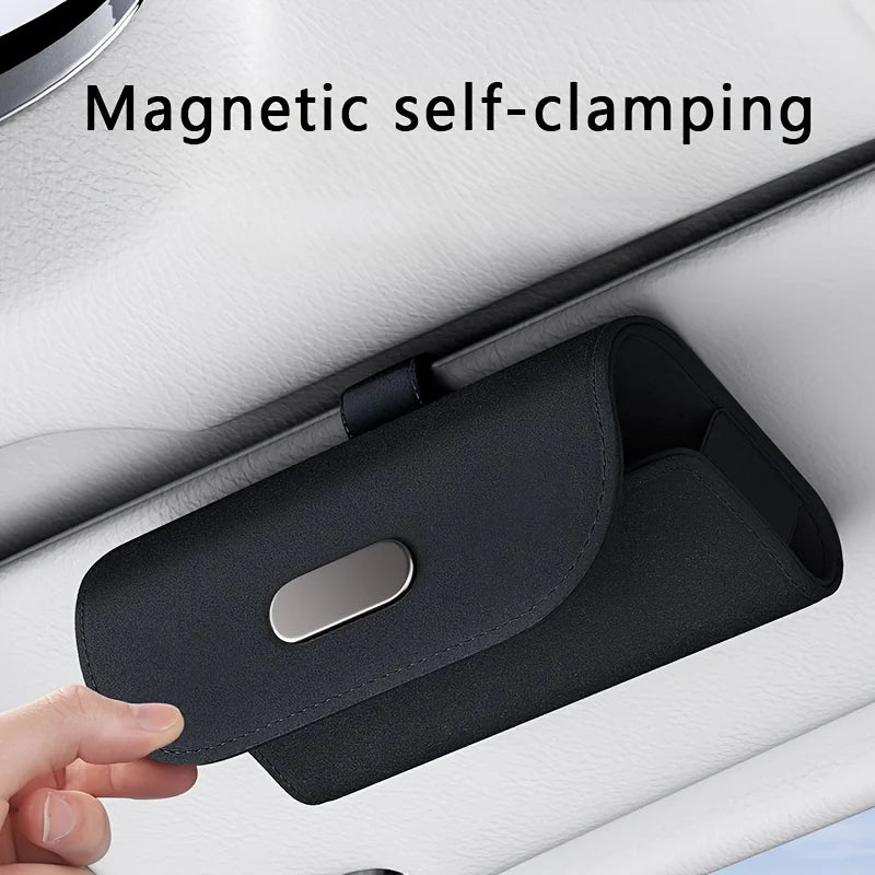 Lcars Car Sun Visor Glasses Case, Universal Pu Leather Glasses Holder Storage Box, Magnetic Closure Design, Suitable for Cars and Vehicles - Fits Most Car Models, Easy to Install