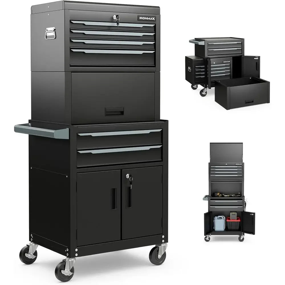 Extra Large 3-in-1 Rolling Tool Chest with Lockable Wheels, Auto Lock, and Protective Liner for Workshop Storage