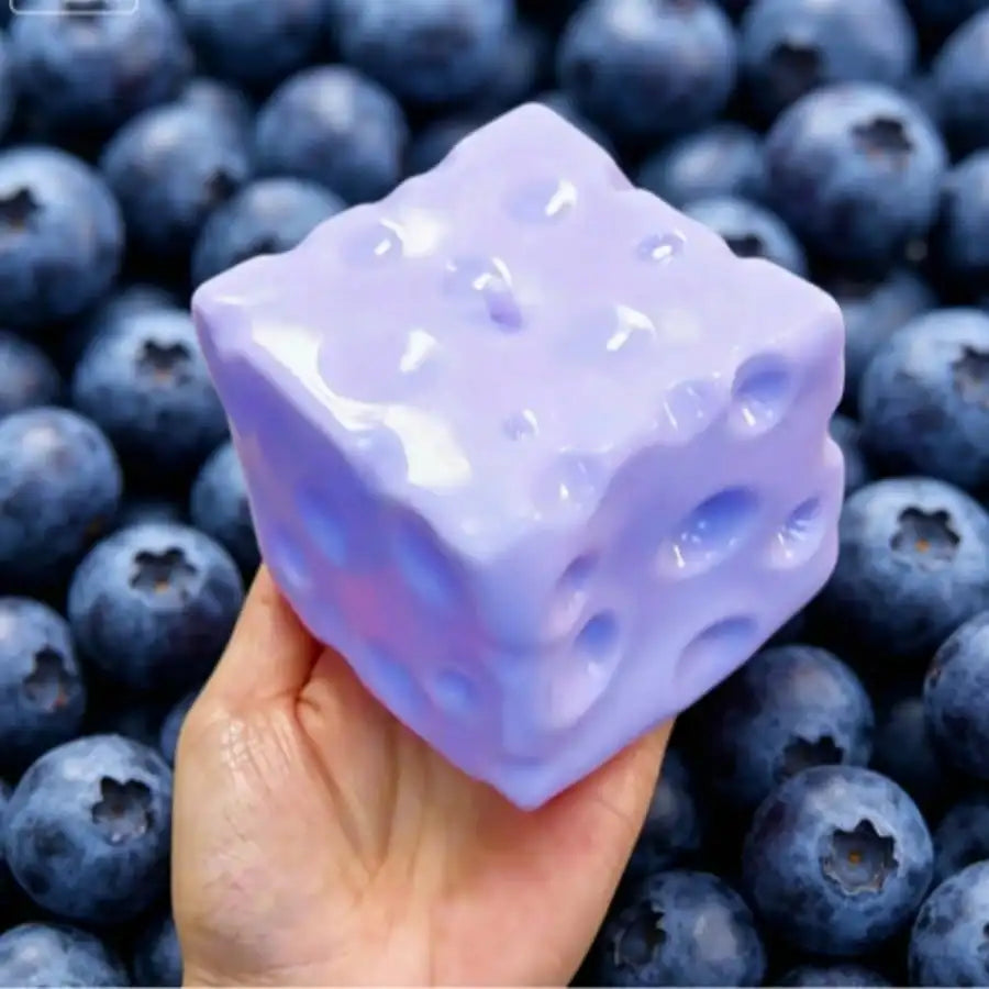 New Blueberry Color Cheese Squishy Toy Vaseline Filled Soft Squeeze Stress Relief Fidget Sensory Food Shape Gift