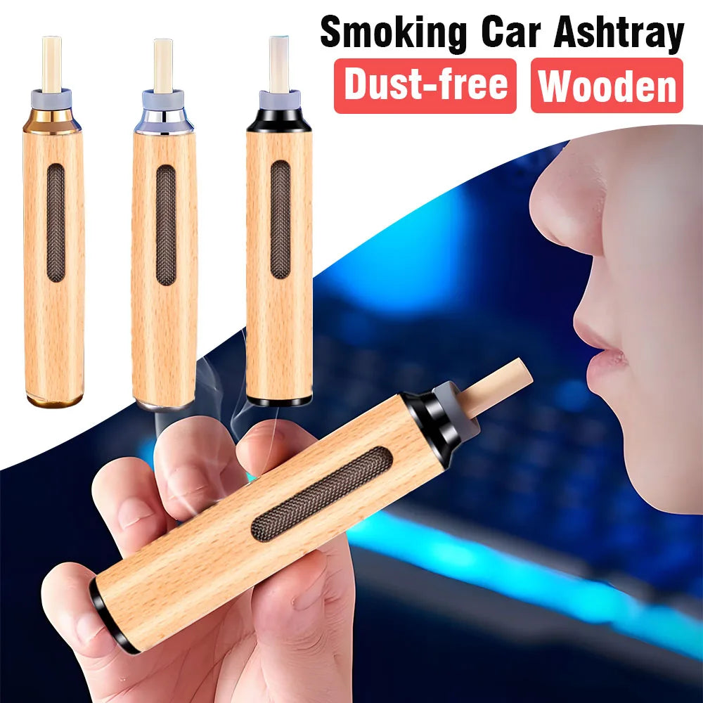 Portable Car Ashtray Easy Cleaning Splash-proof Multi-function Wooden Car Ashtray Detachable Car Office Smoking Accessories
