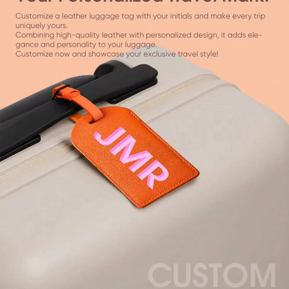 Customized Initial PU Leather Luggage Tag, Personalized UV Printed Letter Suitcase ID Label, Travel Gift for Women Men