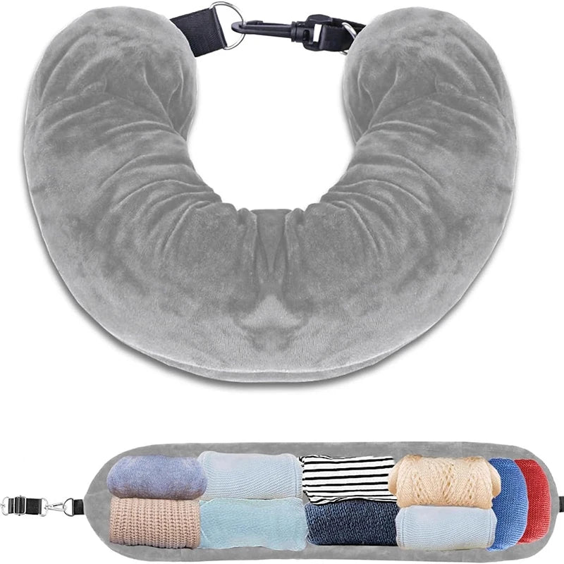 Portable Fillable Neck Pillow Space-saving Neck Travel Cushion Travel Pillow Neck Support Flight Travel Accessories