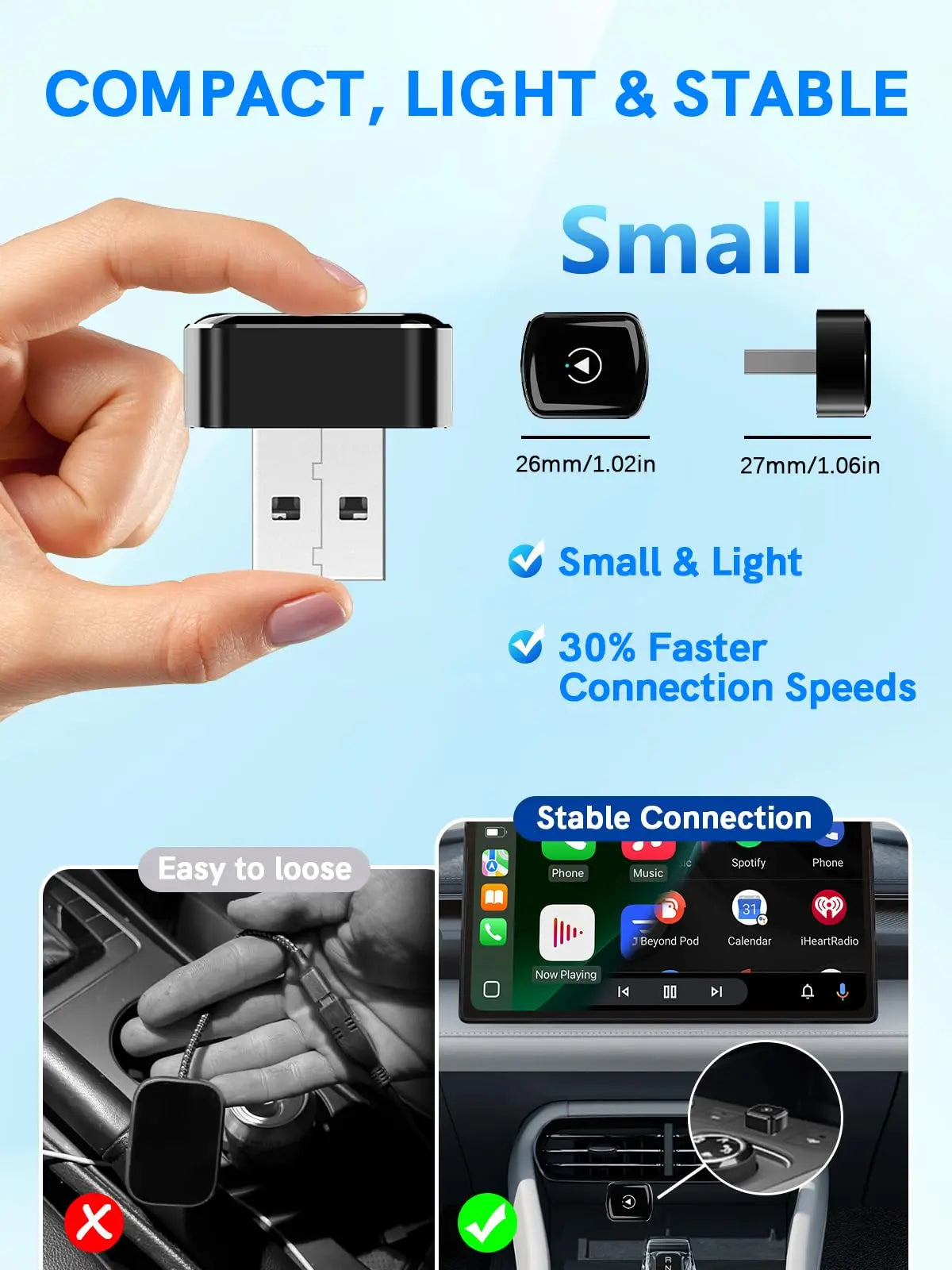 Wireless CarPlay Adapter 2025 Upgrade Convert Wired to Wireless Mini USB Dongle Fast Stable Connection for iPhone Apple CarPlay