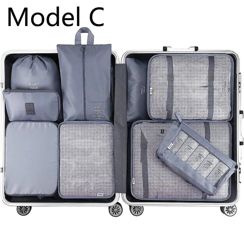 9Pcs/set High Quality Luggage Storage Bags For Packing Cube Clothes Underwear Cosmetic Bag Travel Suitcase Organizer Bag Pouch