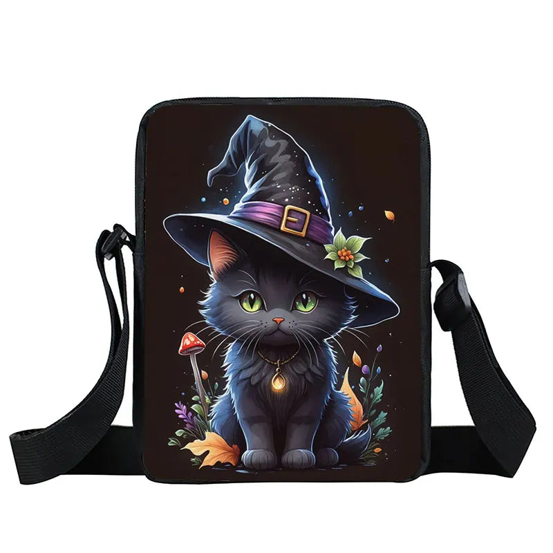 Fantasy Magic Cat Print Small Crossbody Bag Women Handbags for Travel Teenagers Boys Girls Phone Holder Storage Bag Gift