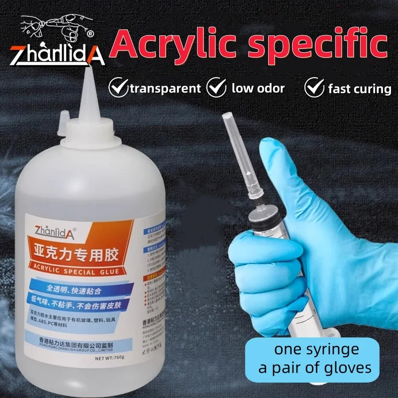 Zhanlida Acrylic Specific Glue Transparent Liquid Adhesive Bonding ABS PC Board Crystal PMAA Glass Strong Traceless Quick Drying