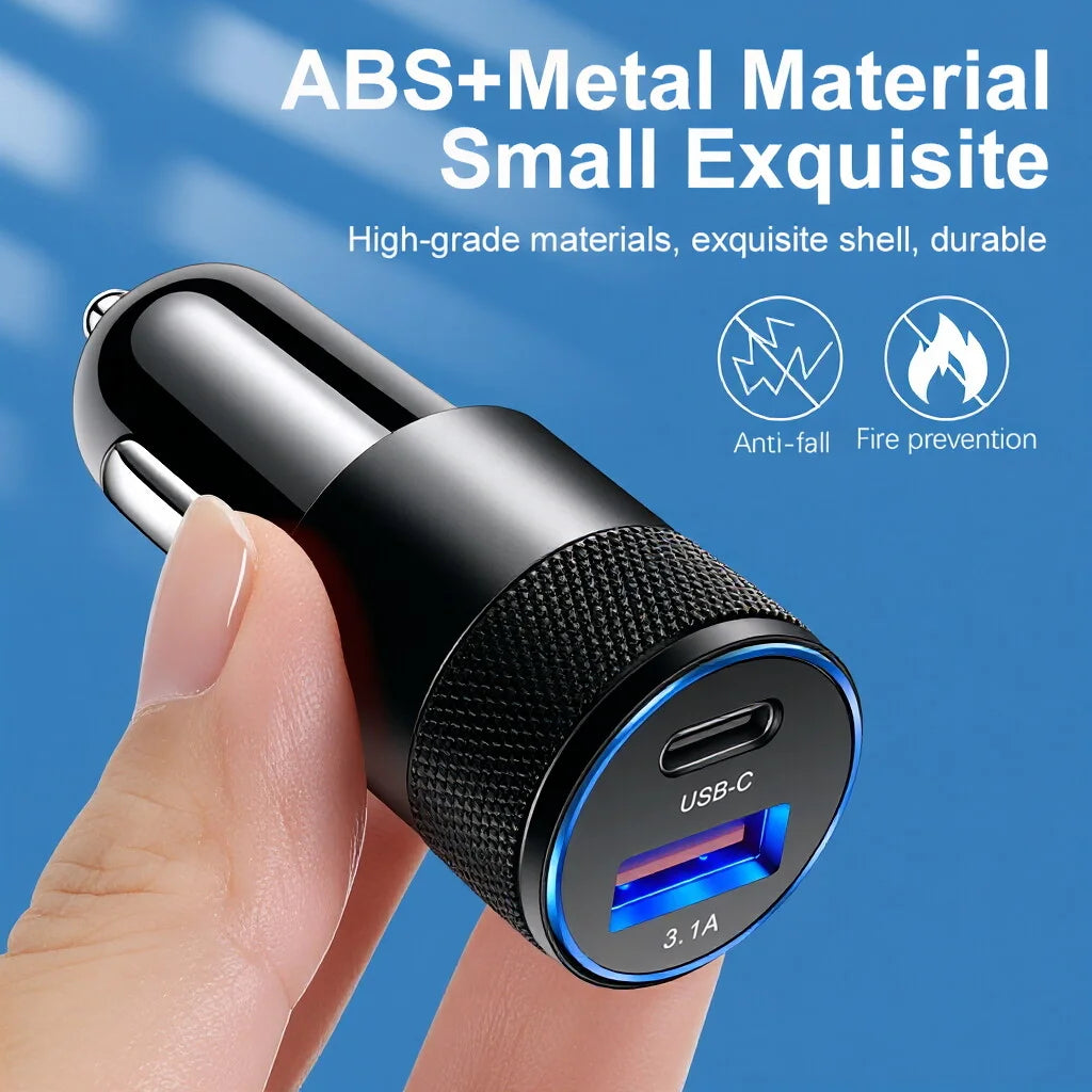 Dual USB Car Charger 15W Fast Charging Type C Adapter Constant Temperature  Metal Textur Car Phone Charger For iPhone For Samsun