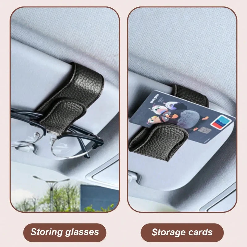 2Pcs Sunglasses Holder Is Suitable for Car Sunshades Magnetic Leather Sunglasses Clip and Ticket Clip Car Sunshade Accessories