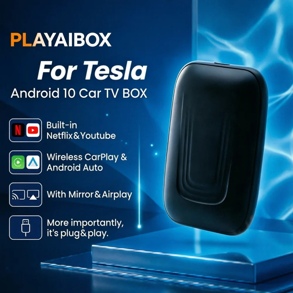 PLAYAIBOX CarPlay Ai Box Wireless CarPlay Android TV Box Android 10 System Built in Youtube Netflix For Tesla Model 3 Model Y X