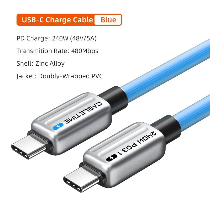 CABLETIME USB C to USB C Cable PD240W Type C Cable Fast Charging PD 3.1 Cable Zinc Alloy 480Mbps Data Transmission for Laptop iPhone 17 Pro Max