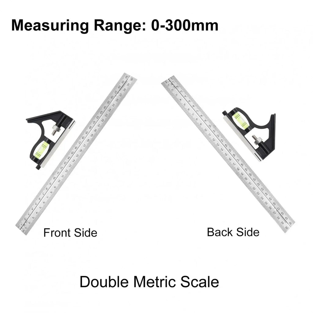 Square Ruler Set Kit 300mm/12inch Adjustable Engineers Combination Try None Right Angle Ruler With Bubble Level  Measuring Tools