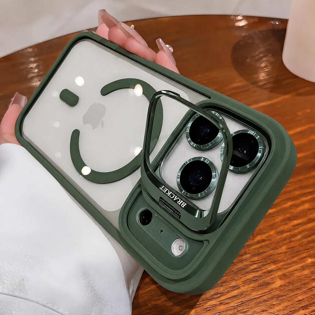For Magsafe Metal Camera Lens Holder Bracket Phone Case for IPhone 17 16 15 13 12 11 Pro Max 14 Plus Transparency Acrylic Cover