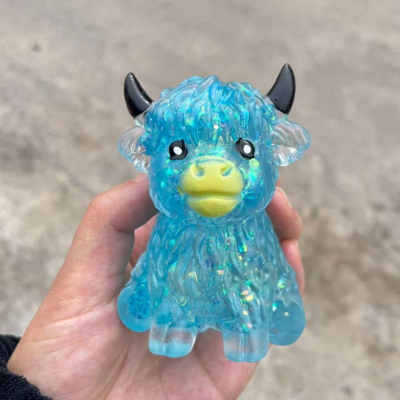 Cute Maltose Squishy Glitter Highland Cow Squeeze Toys Soft Animal Slow Rising Anti Stress Relieve Anxiety Sensory Fidget Toy