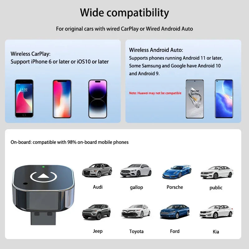 Lenovo 2 in1 Wireless Carplay Adapter Wireless Android auto Dongle Bluetooth Plug&Play For Toyota Volvo Hyundai VW Audi MG Benz
