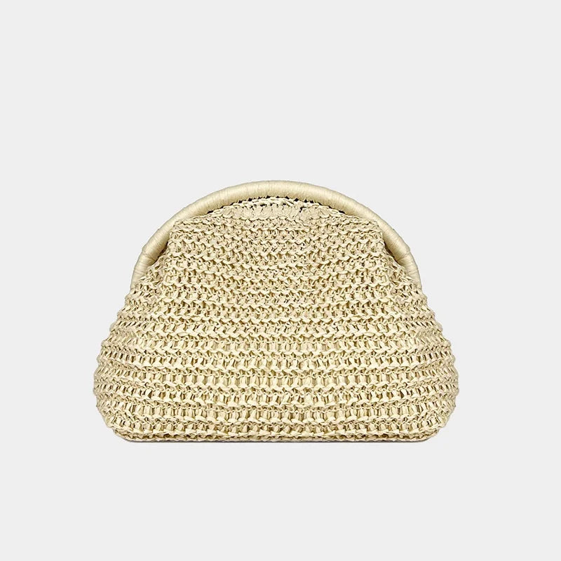 Women Handmade Straw Woven Clutch Bag Chain Strap Straw Clutch Purse 2025 New Summer Crossbody Bag Shoulder Bags Females Wallets