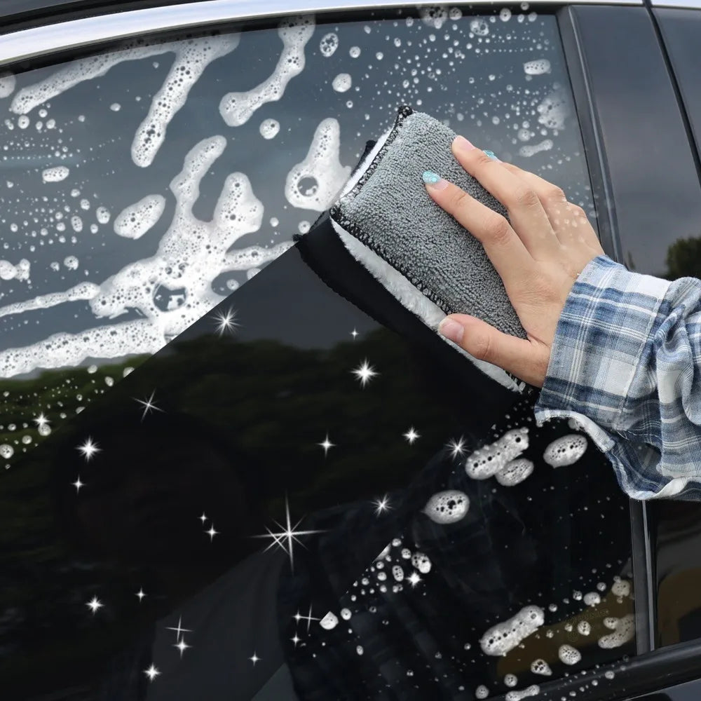 Dual-Sided Microfiber Car Wash Sponge Wipe Leather Gentle Scrubbing Pad Auto Interior Body Stain Removal Cleaning Polishing Tool