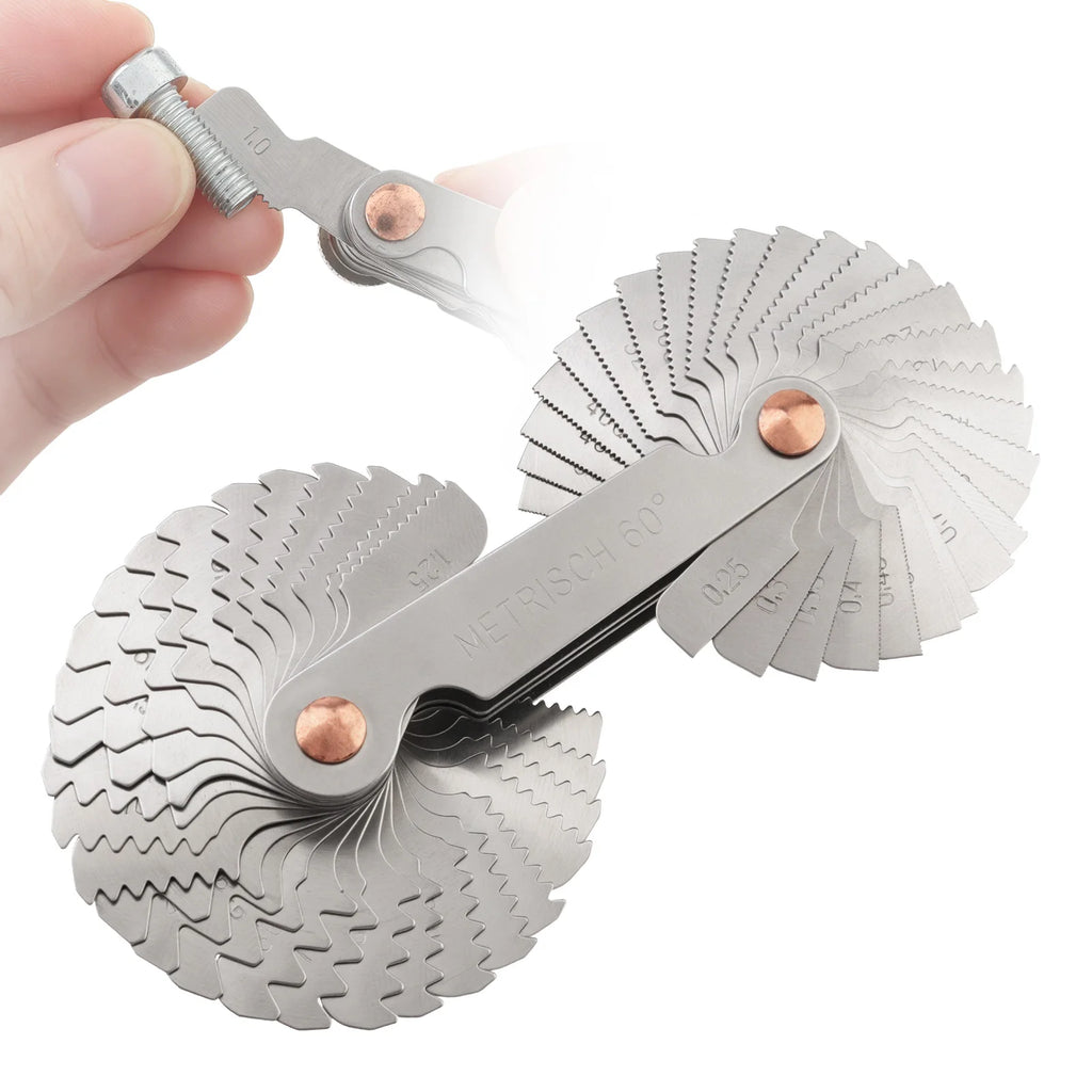 58 Pcs Blade Thread Pitch Gauge 55 60 Degree Whitworth Metric US Measuring Gage Screw Thread Pitch Gauge with Metal Nut
