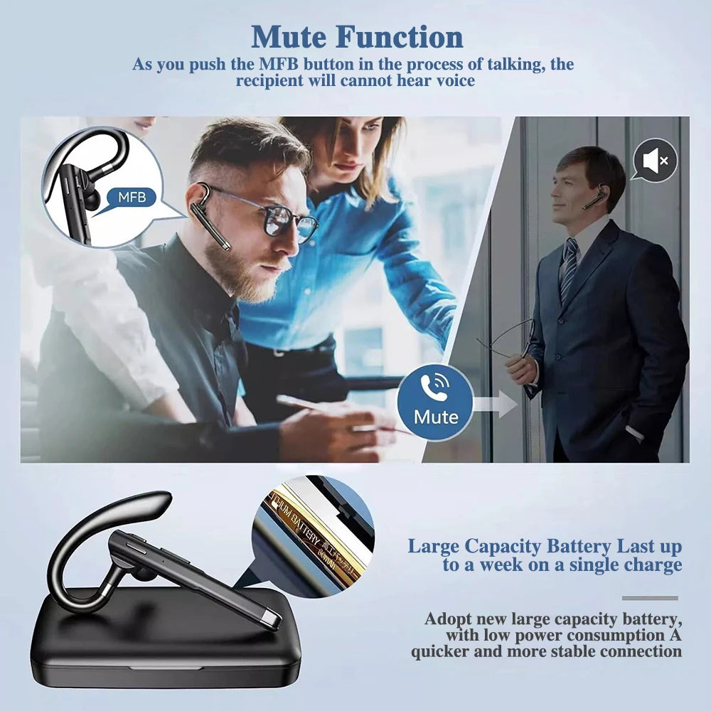 New YYK520 Wireless Headset with Charging Case Business Ear-mounted Bluetooth V5.3 Hands-free Call Noise Reduction Headphones