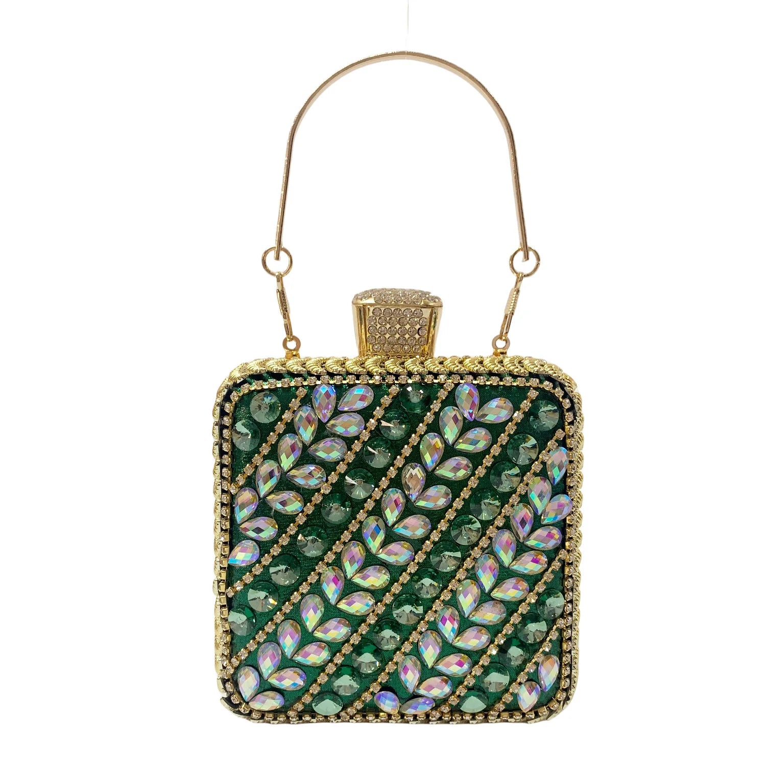 New Woman Bling Gems Evening Clutch Bags Lady Gold/Purple/Blue Diamonds Party Handbag Wedding Bag Bridal Handbags Crystals Purse