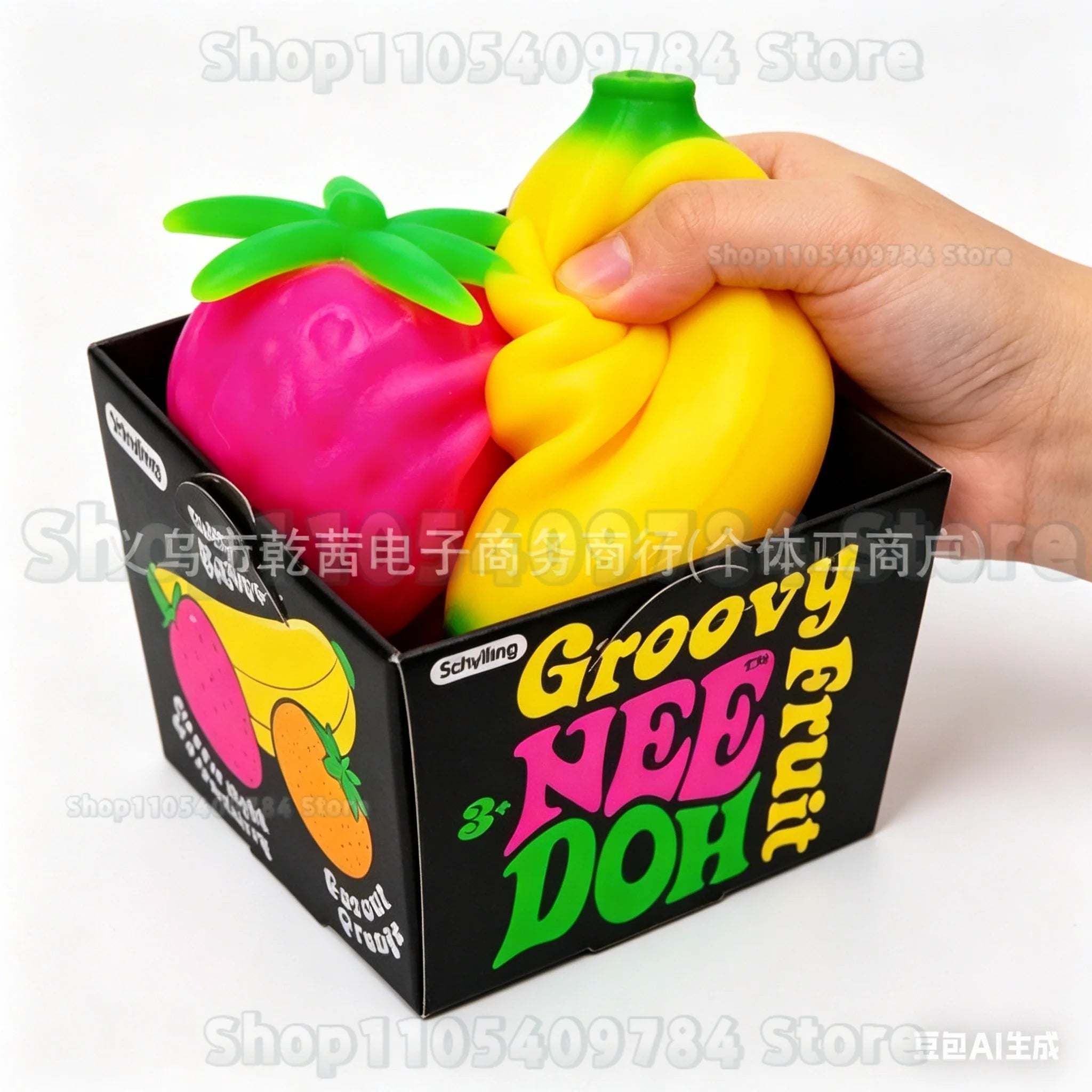New Groovy Fruit Stress Ball, Strawberry Banana Squeeze Toy, Soft Sensory Fidget Toy for Kids Adults, Anxiety Relief Gift