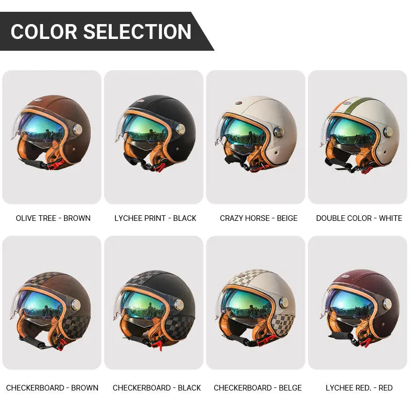 Brown Leather Original DOT ECE 3/4 Open Face Helmet MT Capacete Motorcycle Helmet JET Scooter Bike Half Helmets Cascos Para Moto