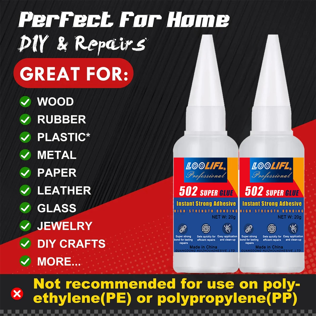 LOOLIFL 502 Super Glue 1-7Pcs X20g Instant Strong Adhesive Multi-Purpose Precision Glue for Plastic Wood Metal Rubber DIY Repair