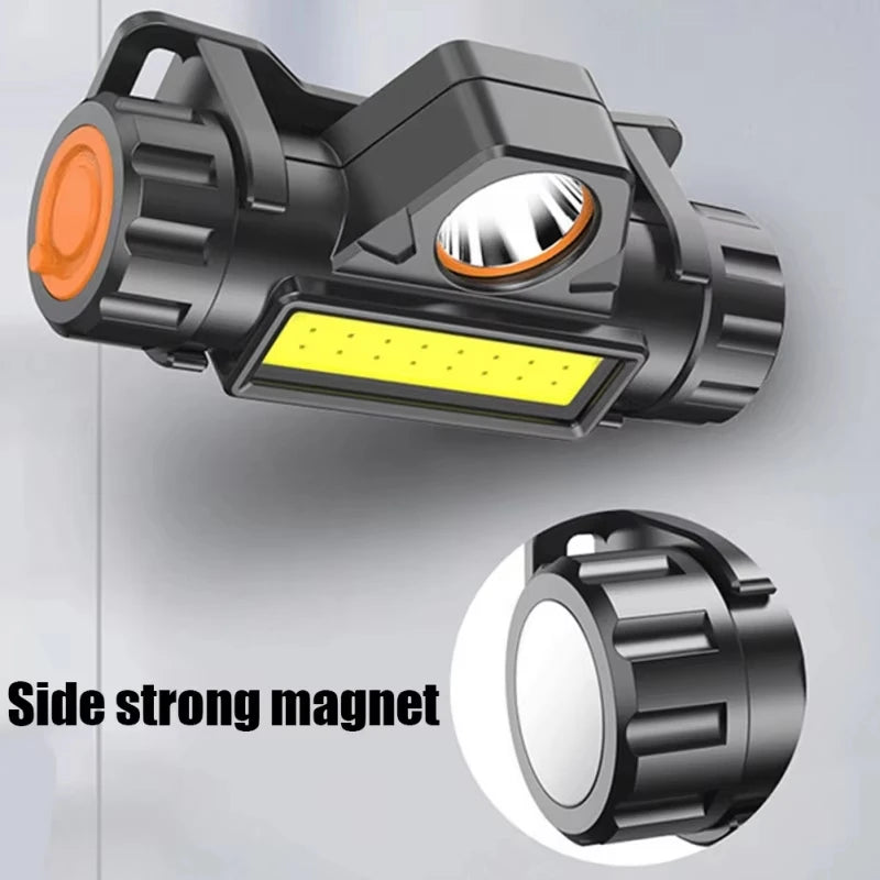1/2PCS LED+COB Portable Headlamp with 400MAh Magnetic Lightweight Head Flashlight for Outdoor Camping Running Fishing Emergency