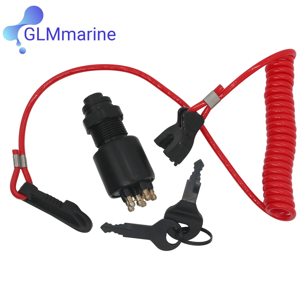 Lgnition Switch Key Safety Lanyard Lock Assembly 5005801 for Johnson Evinrude OMC BRP 1996 & Up Outboard Motor 175974
