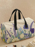 1pc, Two styles, Purple Wildflower Printed Corduroy Duffle Bag Portable Handbag suitable for Weekend Trip Sports Shopping