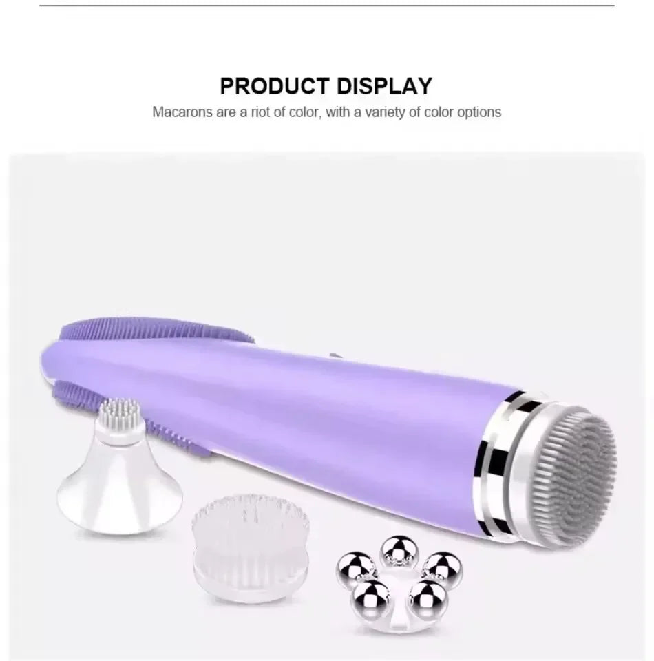 Electric 4 in1 silicone Blackhead Exfoliating Skin Tightening Massage Home Spa Face Cleaner Care Cleansing face brush cleanser