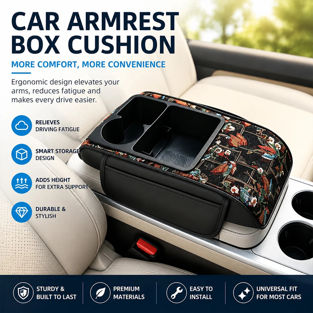 Universal Car Armrest Cushion with Storage Organizer, Soft Center Console Pad for Most Cars