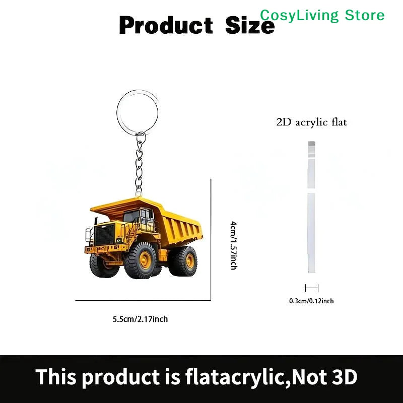 Lightweight Key Ring Pendant Party Gift Forklift Tractor Construction Truck Cartoon Roller Model Car 2D Flat Excavator Keychain