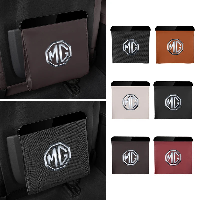 Magnetic Car Seatback Waste Storage Bag Leather Tools Box For Morris Garages MG 6 3 5 7 TF ZR ZS HS GS GT Hector RX5 RX8 350 550