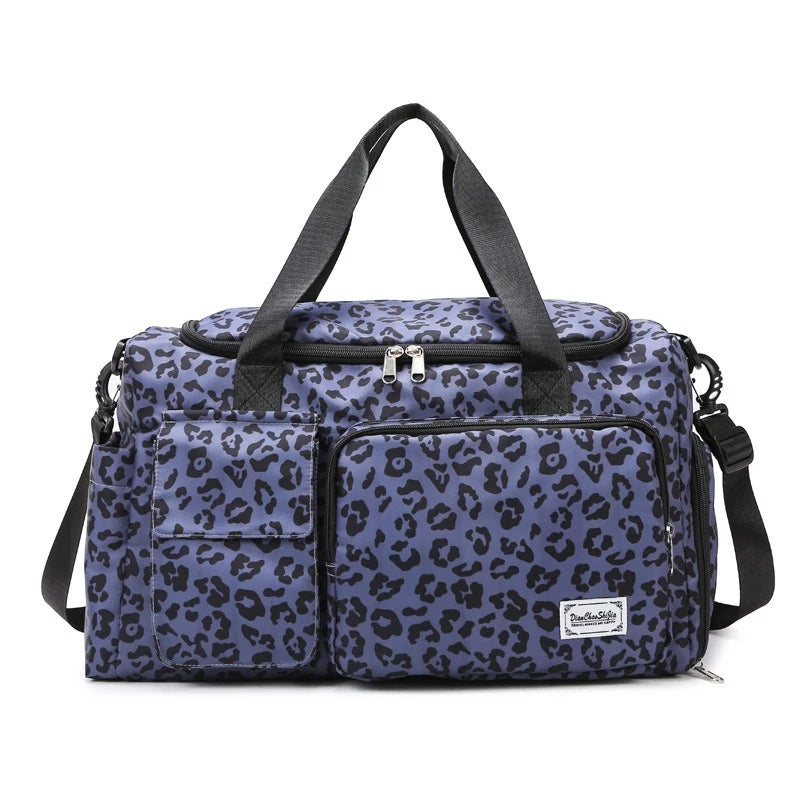 Classic Leopard Print Large Capacity Leisure Luggage Bag with Multiple Pockets and Shoe Compartment Sports Fitness Travel Bag