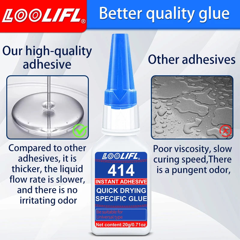 New 414 strong glue, 10 seconds bonding, waterproof, odorless, suitable for plastic, wood, metal, ceramics. Widely used.