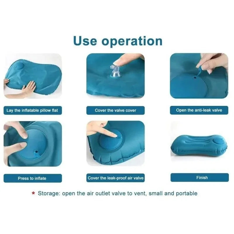 Portable Inflatable Car Airplane Travel Neck Pillow Lumbar Neck Inflatable Pillow Folding Press Pillow Home Office Neck Cushion