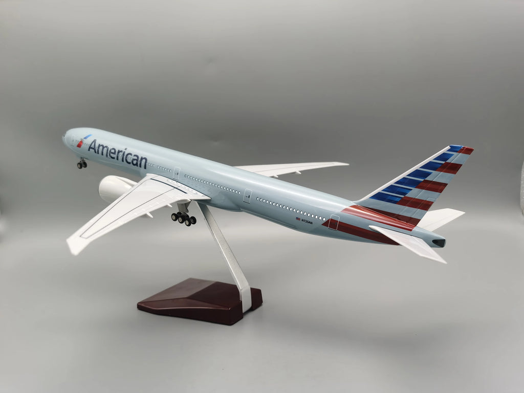 Toy Light With Wheel Landing Gear Airplane 43CM 1/130 B777 America Airlines Model Diecast Resin Plane Collection Display Gifts