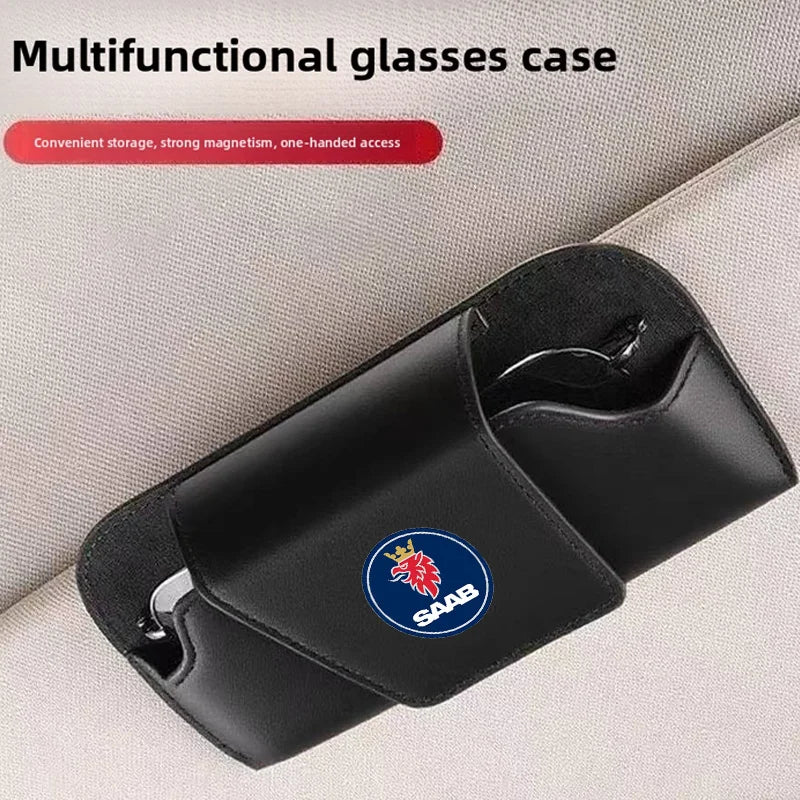 Car Sun Visor Leather Auto Sunglasses Clip Glasses Holder case Storage for SAAB 900 9000 9-3 9-5 99 Turbo 96 9-7X 9-4X