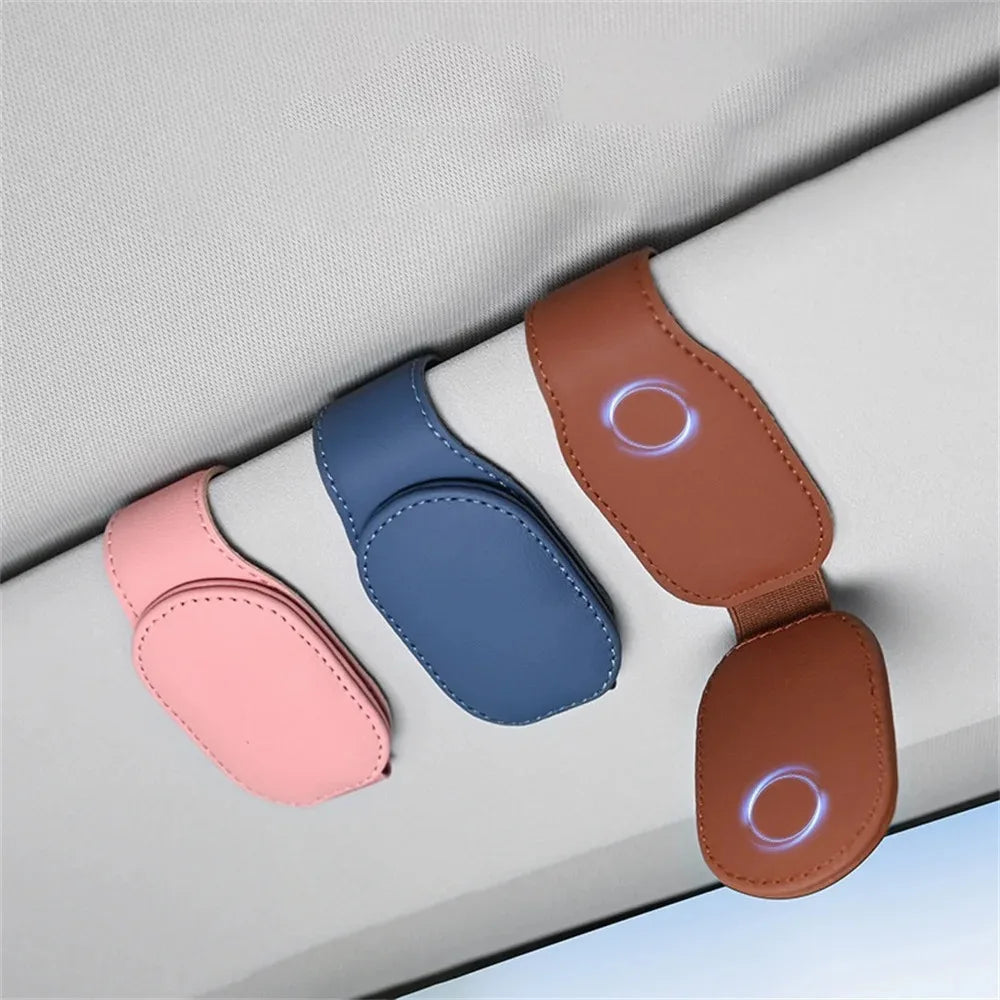 Magnetic Leather Eyeglass Clip Auto Sun Visor Glasses Storage Sunglasses Card Ticket Holder Stand Car Interior Accessories