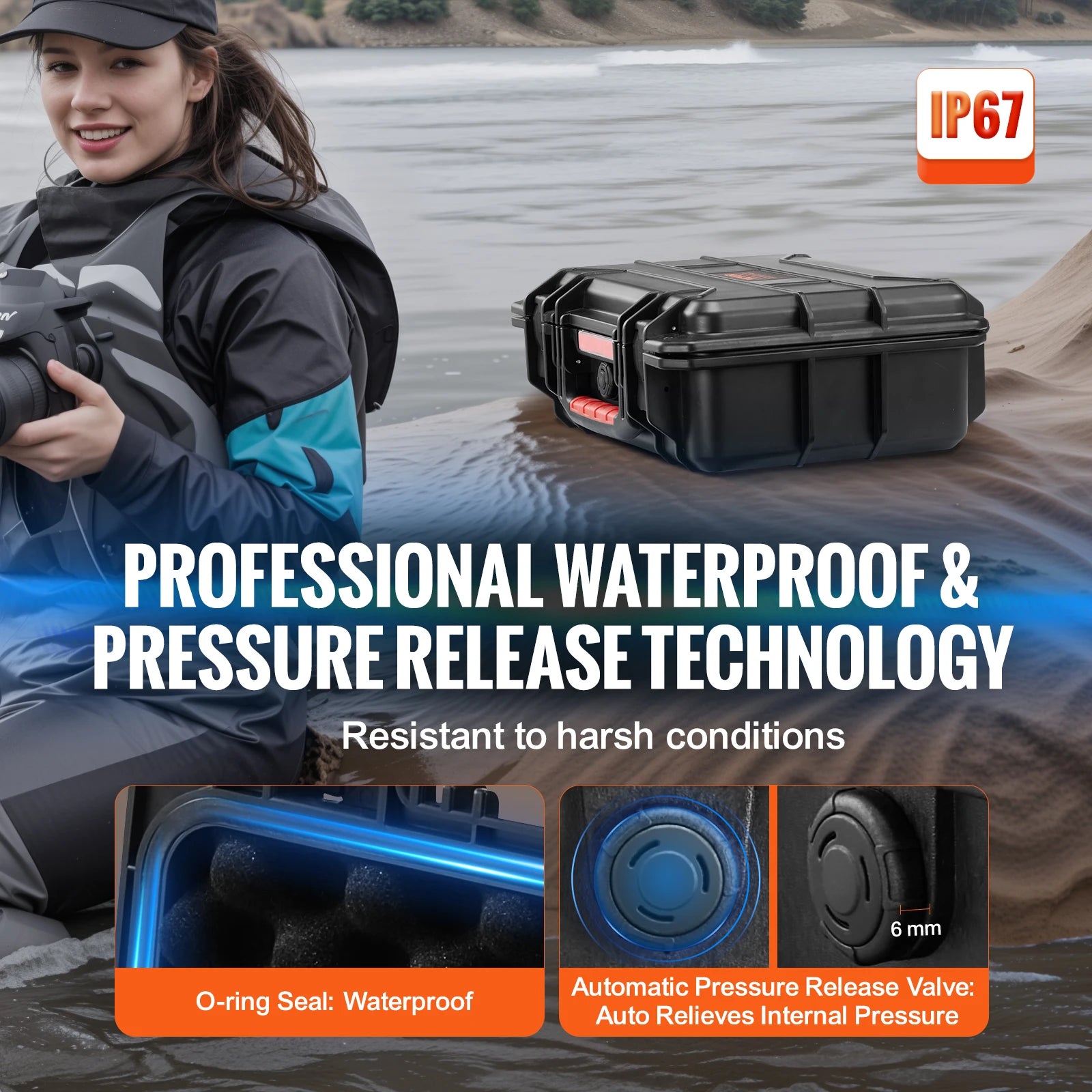 SucceBuy IP67 Weatherproof Hard Case Heavy Duty Protective Case w/ Pre-cut Foam and Handles for Travel Hunting Military Cameras