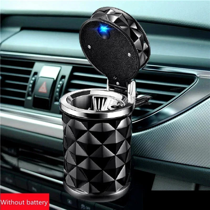LED Light Alloy Ashtray Aluminum Cup Smokeless Car Ashtray Flame Retardant Auto Parts Car Portable Universal Ashtray Belt