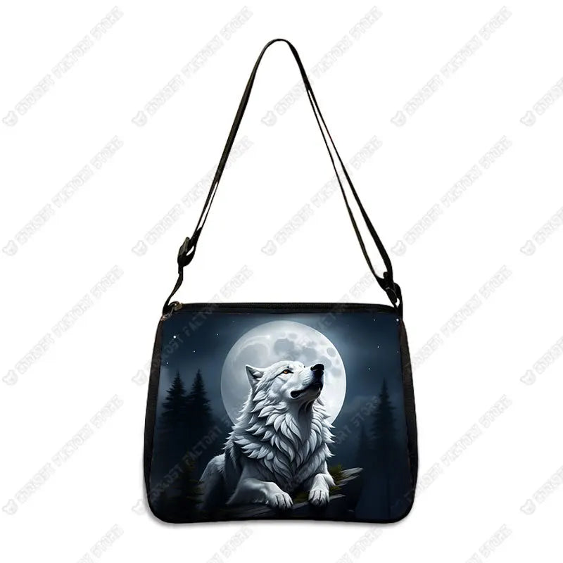 Howling Wolf Under The Moonlight Handbags Baby Wolf Messenger Bag Cool Howling Wolf Shoulder Bag Crossbody Bag Phone Holder