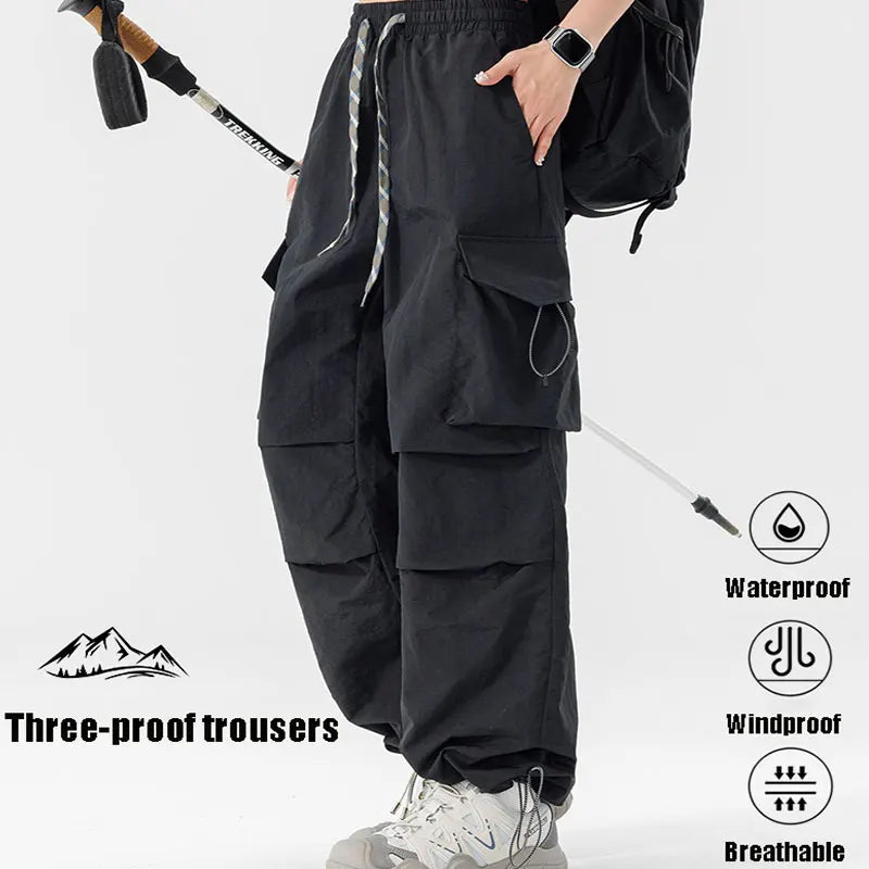 Women Hiking Pant Elastic Waist Trouser Adjustable Cuff Windproof Pant Men Outdoor Camping Pant Multiple Pockets Waterproof Pant