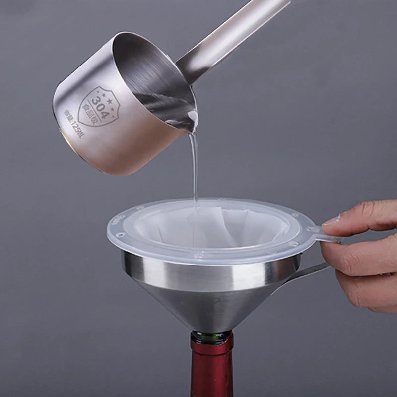 1pc 100/120/200/300/400/450 Mesh Nylon Filter Stainless Steel Funnel For Fruit Milk Traditional Chinese Medicine Oil White Wine