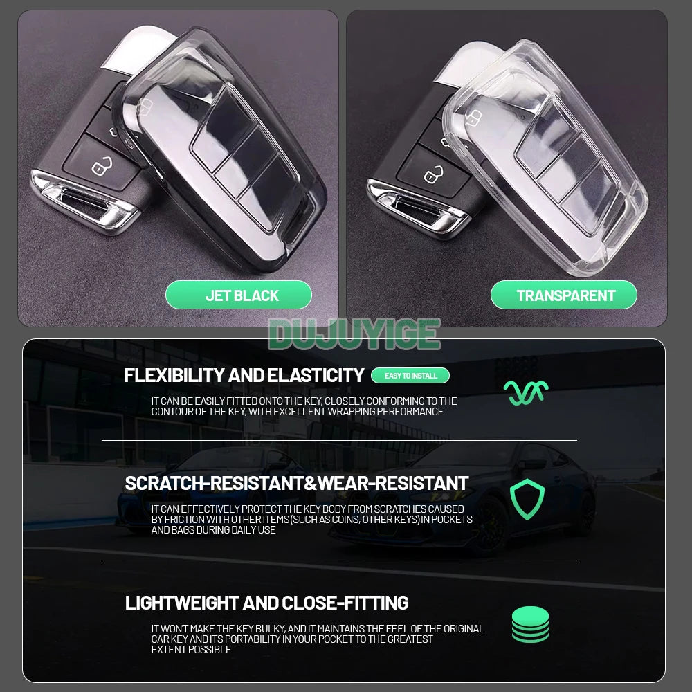 Clear TPU Car Key Case For Audi A1 GB 2018-2025 Key Fob Cover Protector Shell Auto Accessories 2019 2020 2021 2022 2023 2024