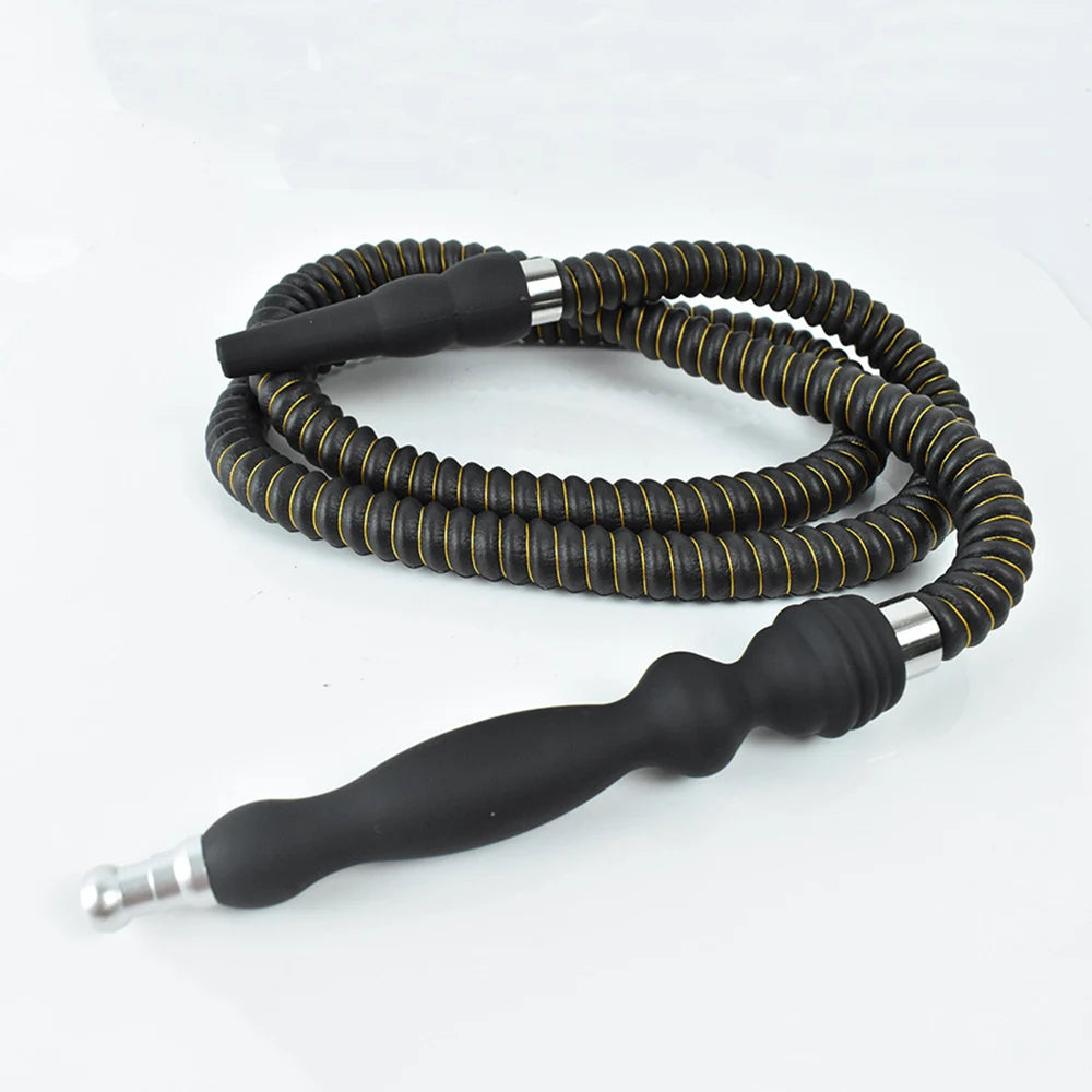 60inch Length Hookah Hose Washable Soft Touch Rubber Handle Alloy Tip Leather Wrapped Black Hookah Hose